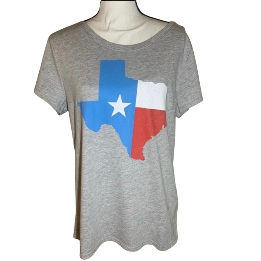 Gray Texas Graphic Print T-Shirt Flag Short Sleeve Crew Neck Size Large Texas